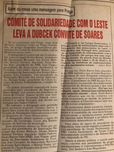 Comité de solidariedade com o leste leva a Dubcek convite de Soares